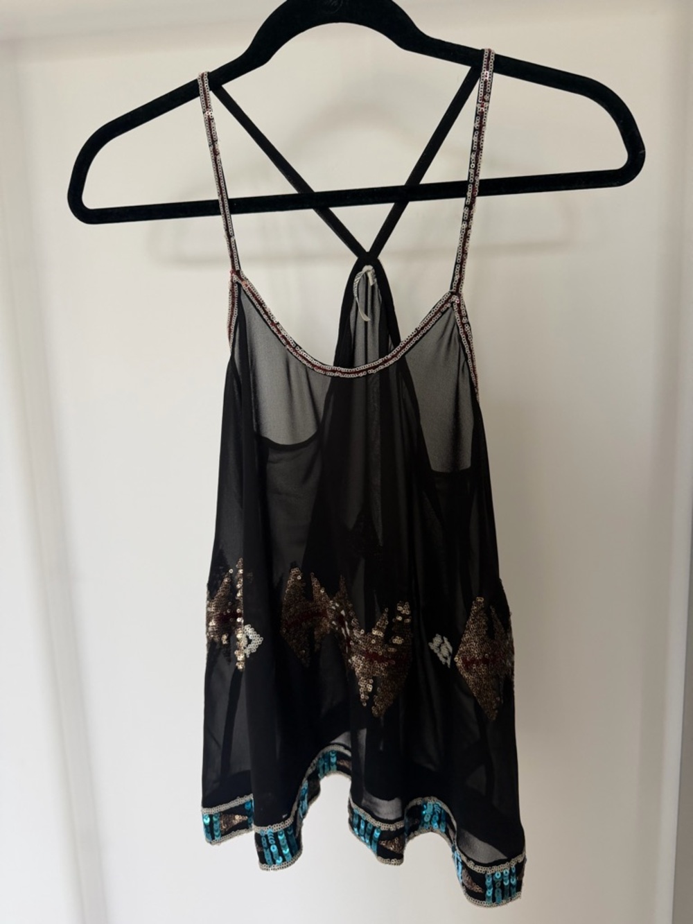 BB Dakota Black Sheer Sequin-Trim Top